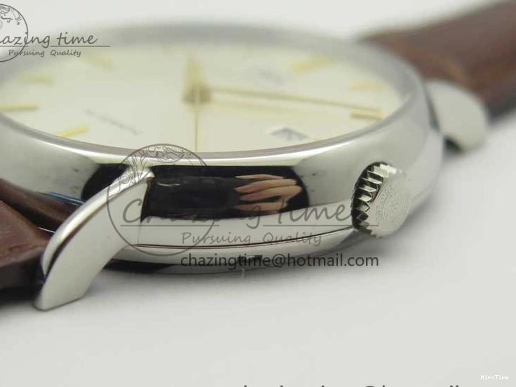 MIROTIME 0122 Portofino Automatic SS TWF 1:1 Best Edition Silver Dial Gold Markers on Brown Leather Strap A Bright 7203